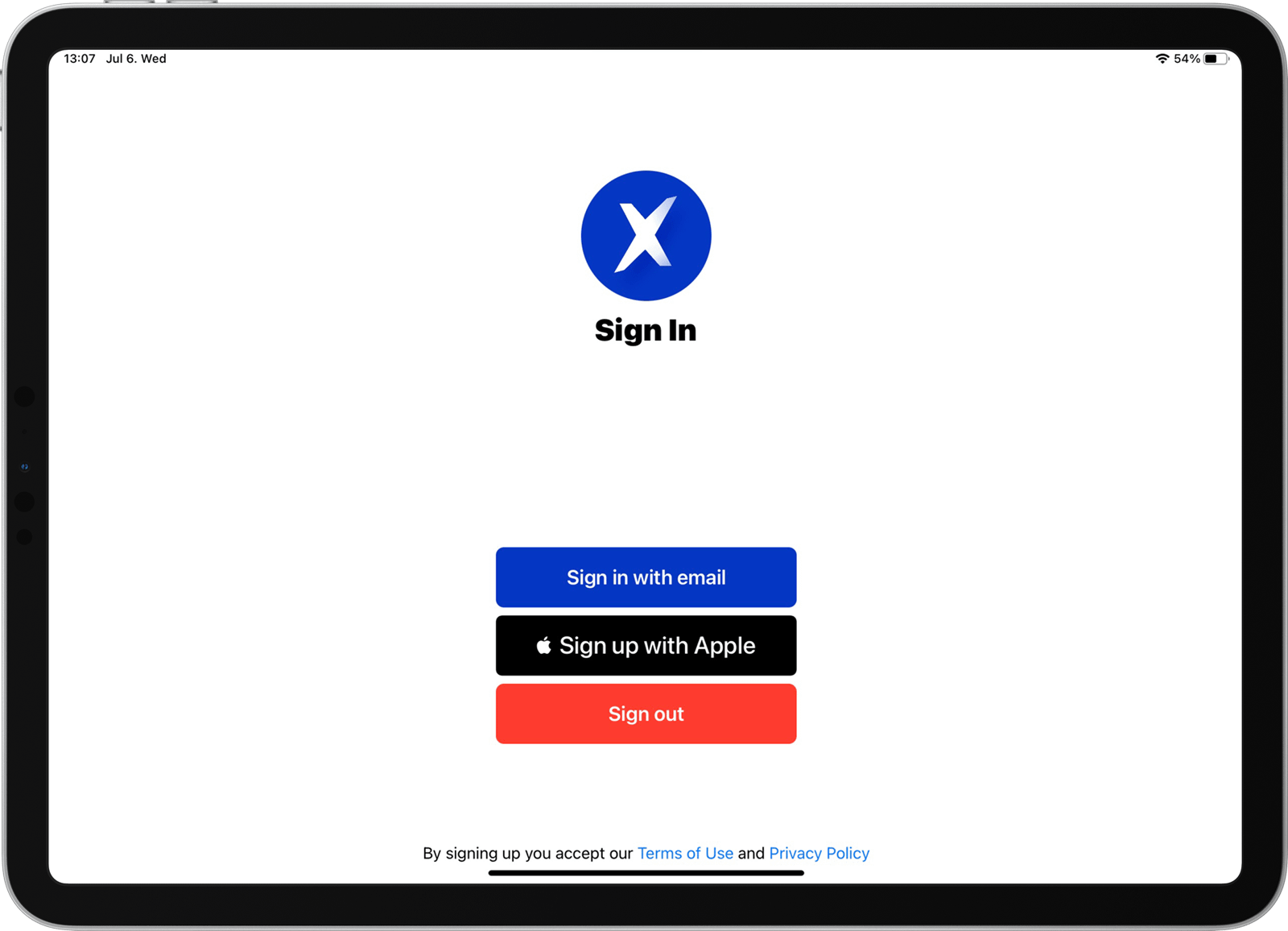 Authentication Screen on Xentara App (iPad Pro 11)